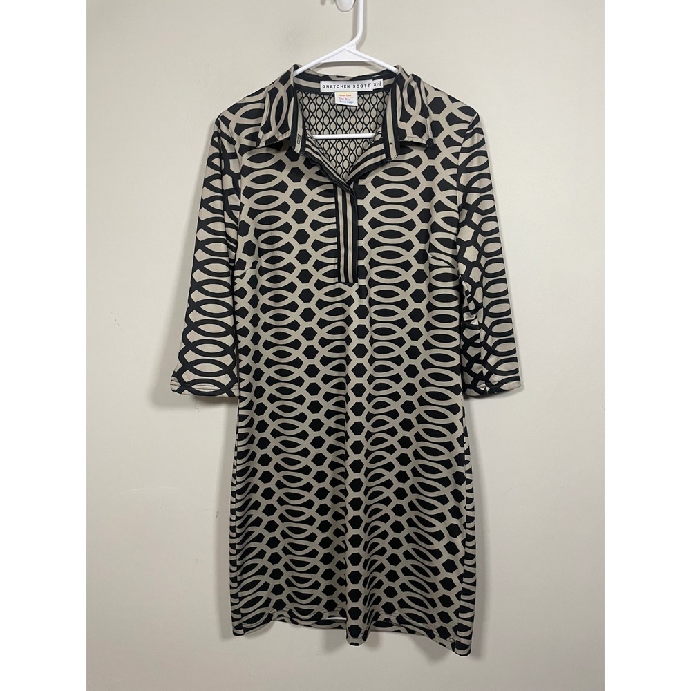 Gretchen Scott Everywhere Jersey Dress In Neutral Geometric Print‎ Size Medium